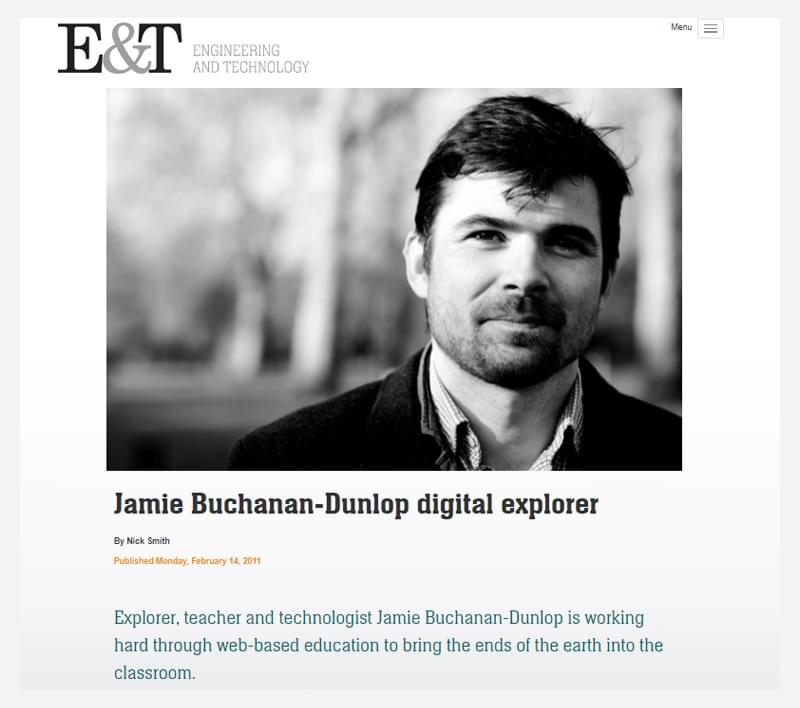 Jamie Buchanan-Dunlop interviewed by Engineering and Technology magazine